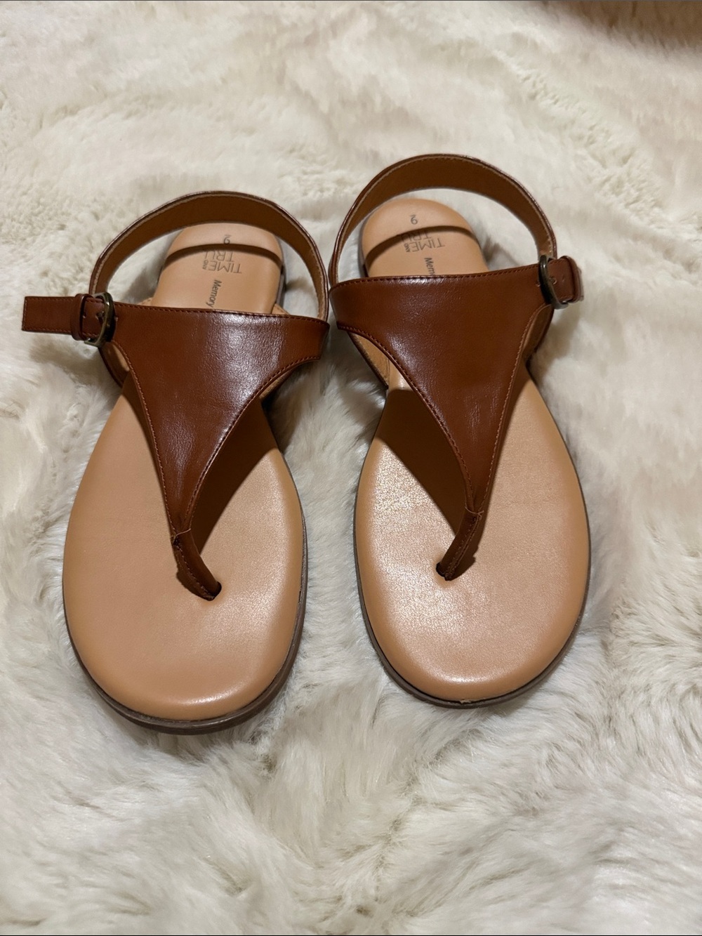 Time and Tru Brown T-Strap Women's Sandals